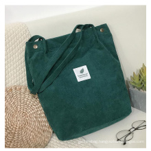 Eco friendly Woman fashion sling bag high quality corduroy material button closure tote handbag